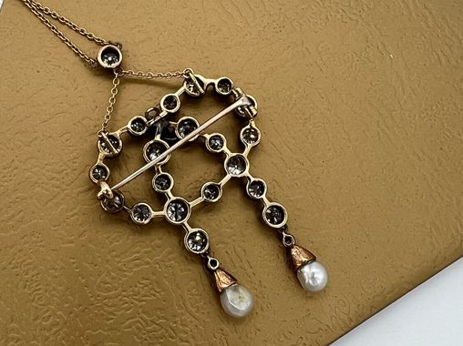 An Antique Late 19th Century Lovers Knot Natural Pearl and Diamond Necklace, cased by Tessier